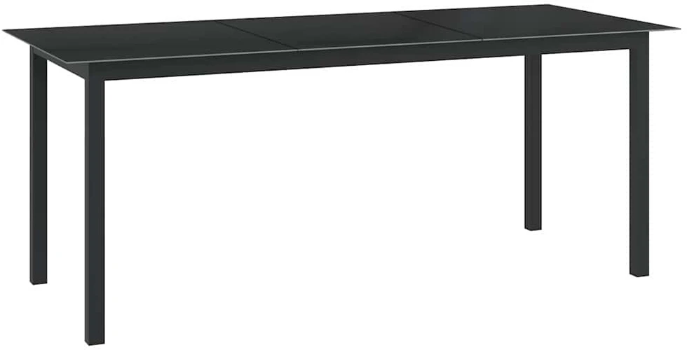 Sodo stalas, juodas, 190x90x74cm, aliuminis ir stiklas