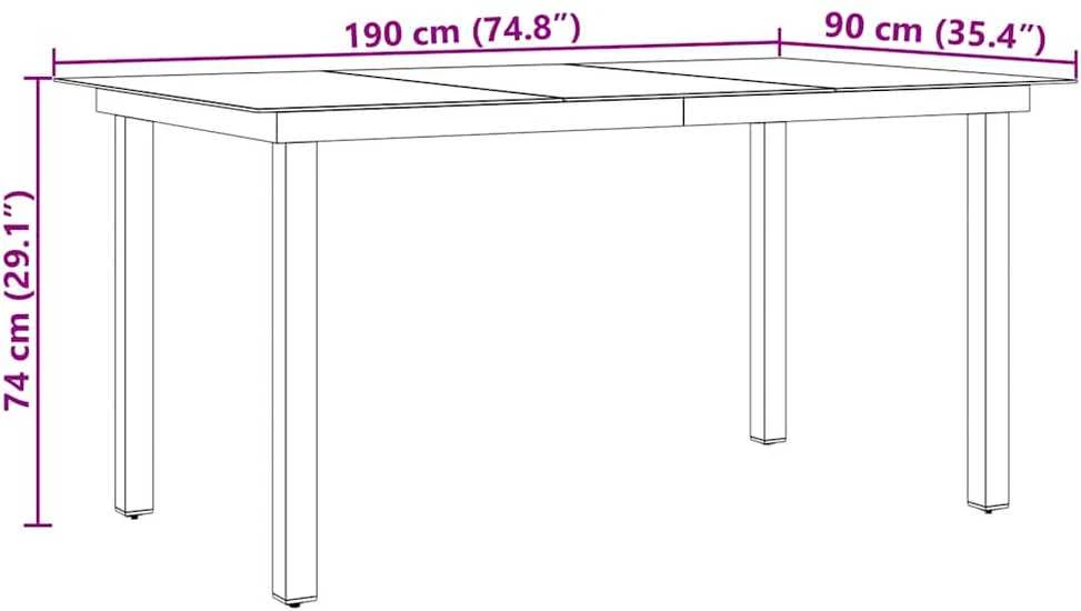 Sodo stalas, juodas, 190x90x74cm, aliuminis ir stiklas