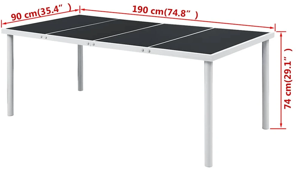 Sodo stalas, juodas, 190x90x74cm, plienas