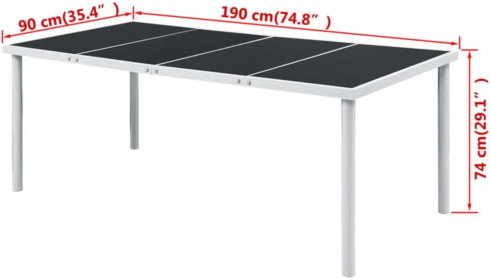 Sodo stalas, juodas, 190x90x74cm, plienas
