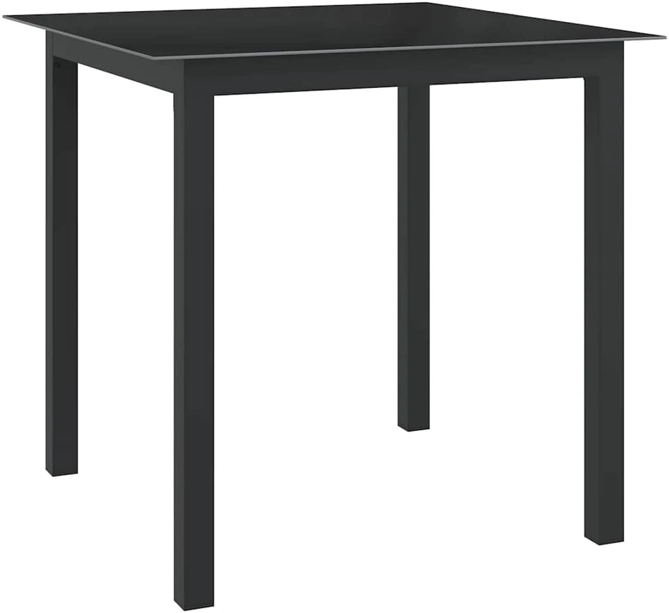 Sodo stalas, juodas, 80x80x74cm, aliuminis ir stiklas