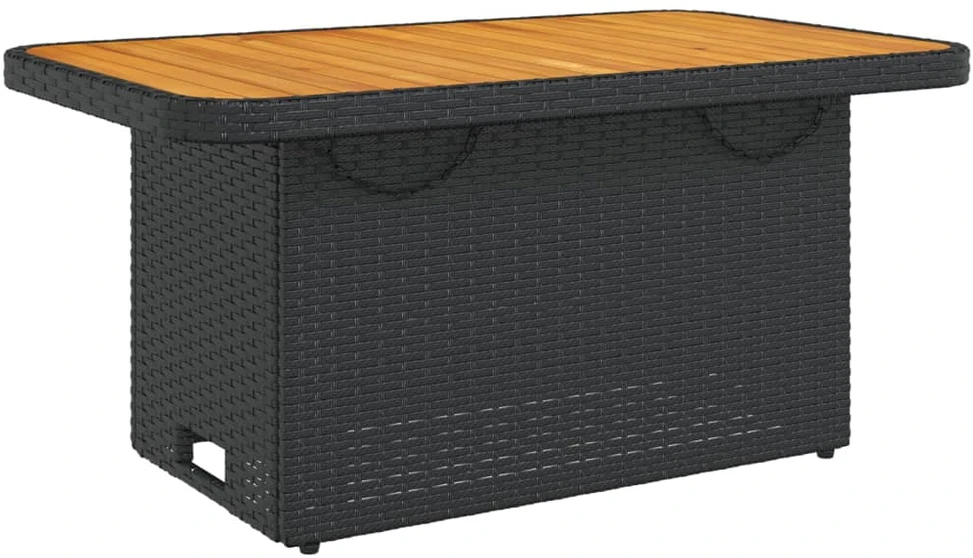 Sodo stalas, juodas, 90x55x71cm, poliratanas/akacijos mediena