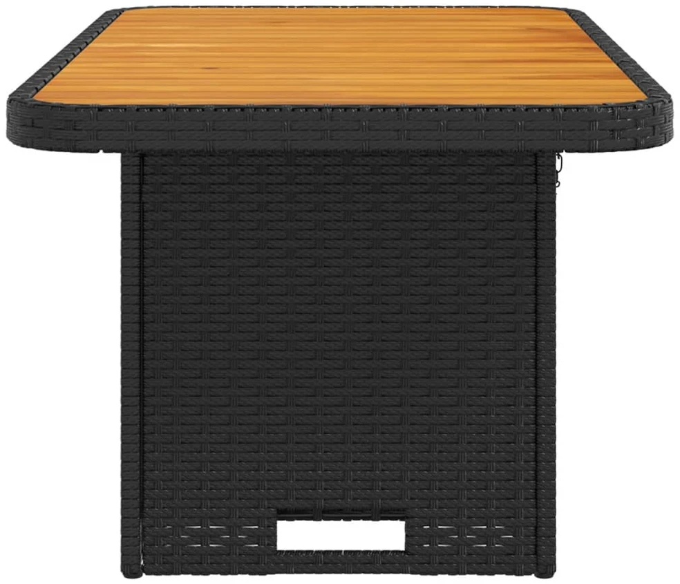 Sodo stalas, juodas, 90x55x71cm, poliratanas/akacijos mediena
