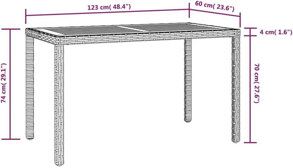 Sodo stalas, juodas ir rudas, 123x60x74cm, akacijos masyvas