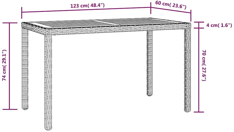 Sodo stalas, juodas ir rudas, 123x60x74cm, akacijos masyvas