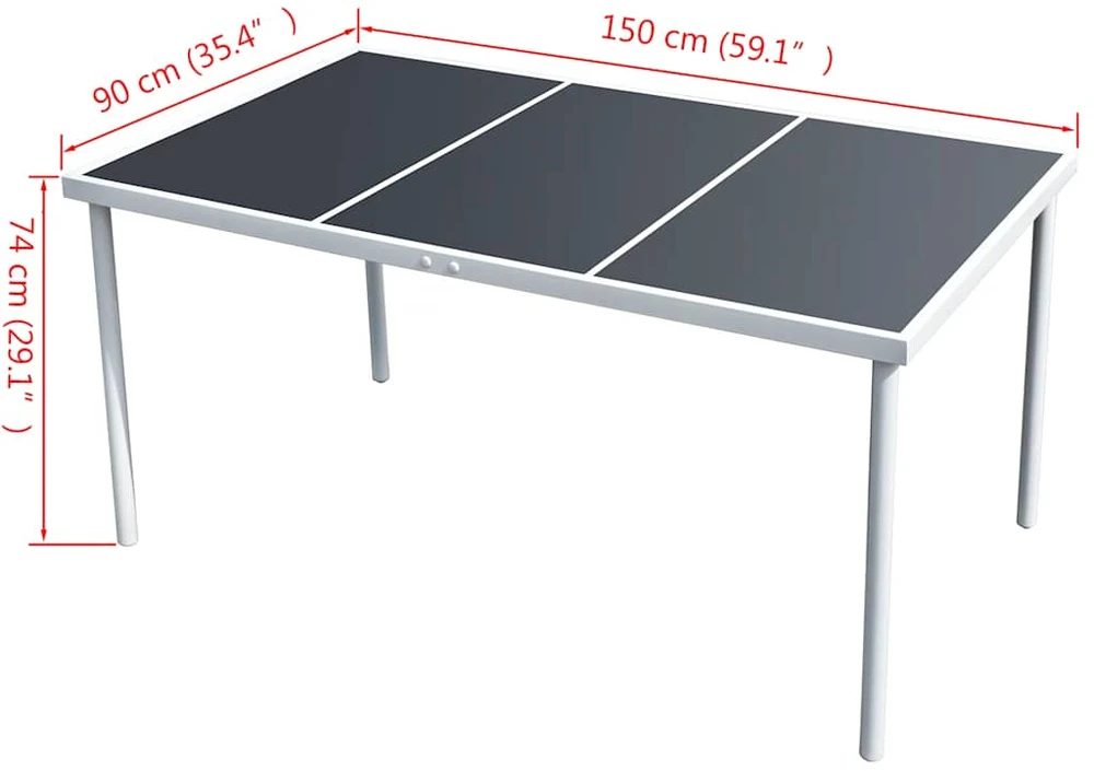 Sodo stalas, juodas, plienas, 150x90x74cm