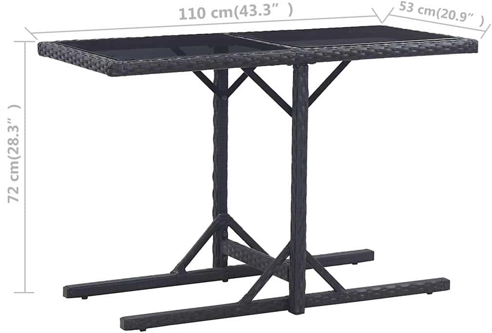 Sodo stalas, juodos spalvos, 110x53x72cm, stiklas, poliratanas