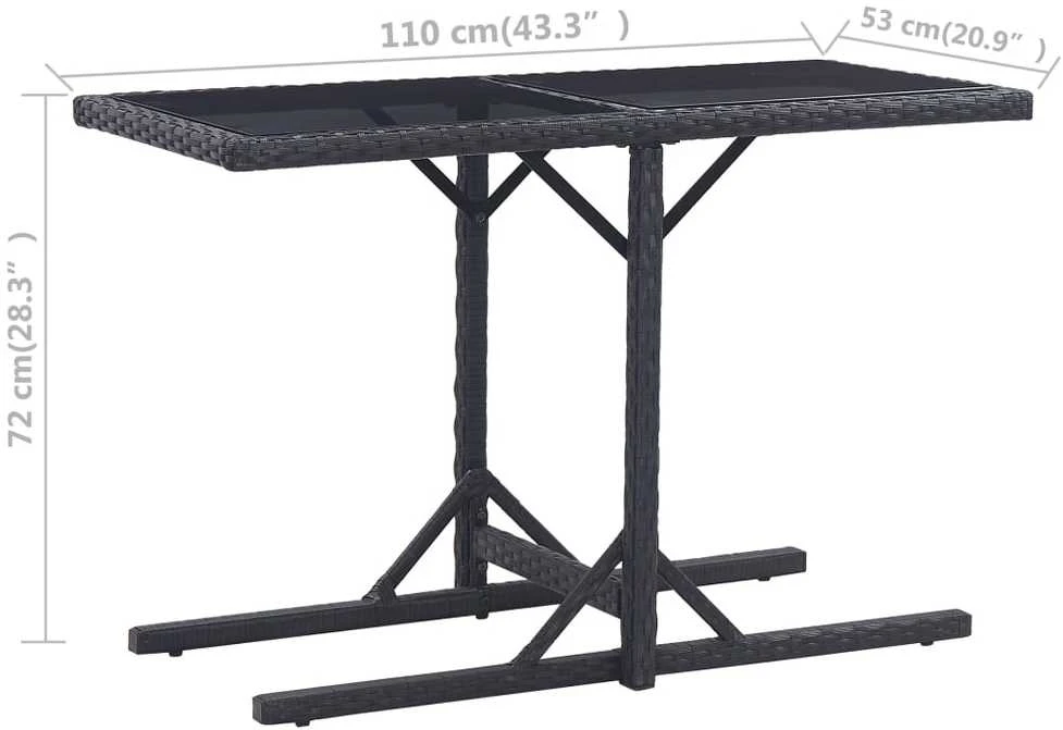 Sodo stalas, juodos spalvos, 110x53x72cm, stiklas, poliratanas