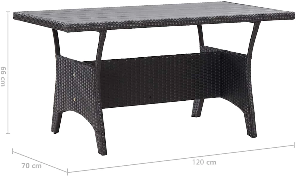 Sodo stalas, juodos spalvos, 120x70x66cm, poliratanas
