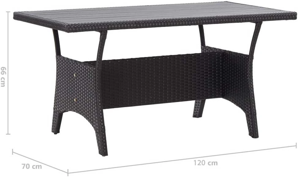 Sodo stalas, juodos spalvos, 120x70x66cm, poliratanas
