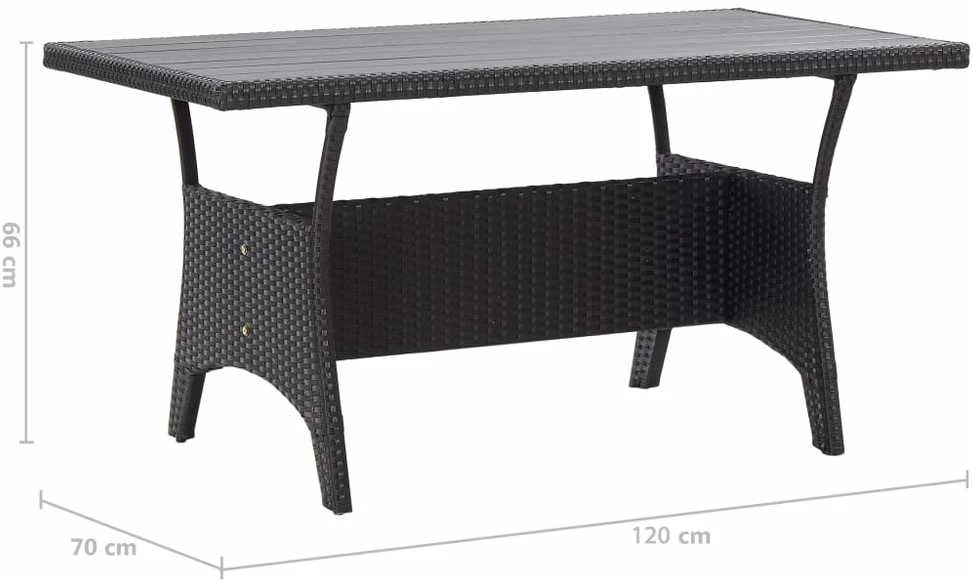 Sodo stalas, juodos spalvos, 120x70x66cm, poliratanas
