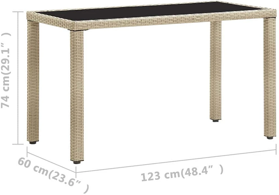 Sodo stalas, kreminis, 123x60x74cm, poliratanas