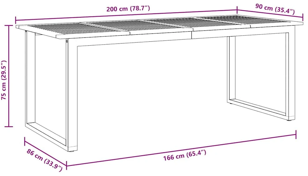 Sodo stalas Pilka 200 x 90 x 75 cm Kietos akacijos mediena