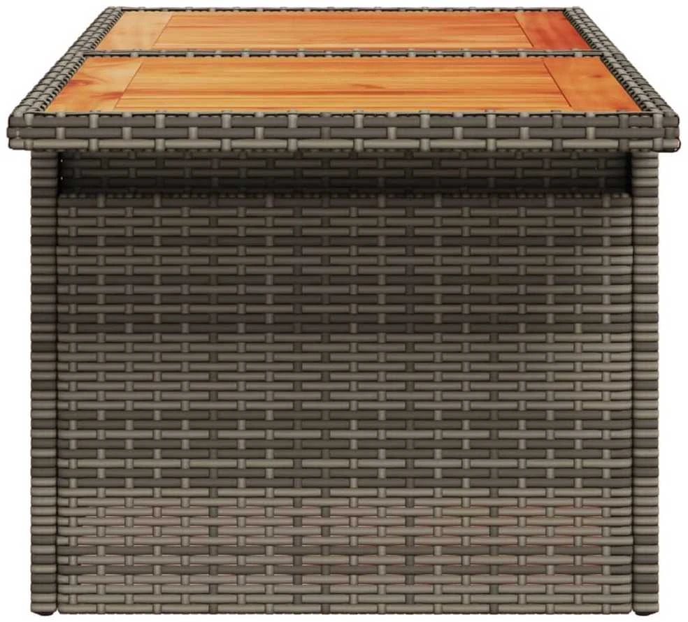 Sodo stalas, pilkas, 100x55x73cm, poliratanas/akacijos mediena