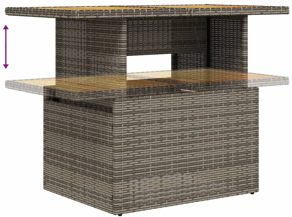Sodo stalas, pilkas, 100x55x73cm, poliratanas/akacijos mediena