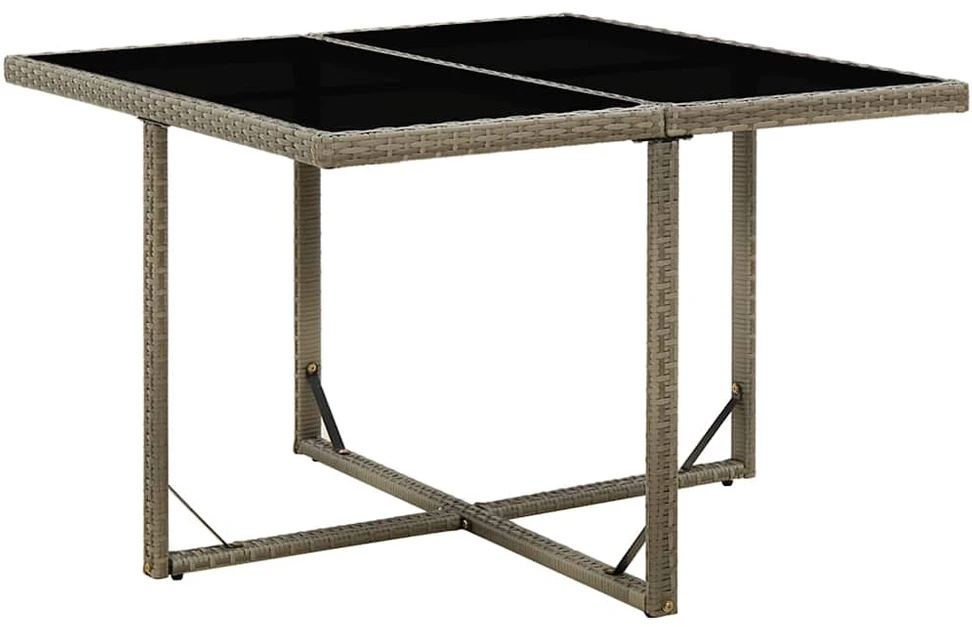 Sodo stalas, pilkas, 109x107x74cm, poliratanas ir stiklas