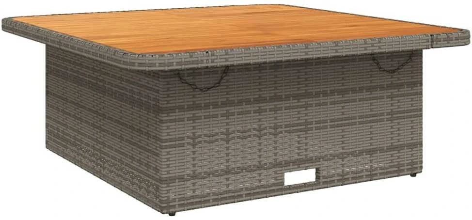 Sodo stalas, pilkas, 110x110x71cm, poliratanas/akacijos mediena