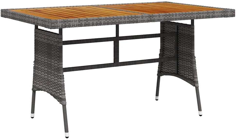 Sodo stalas, pilkas, 130x70x72cm, poliratanas ir akacija