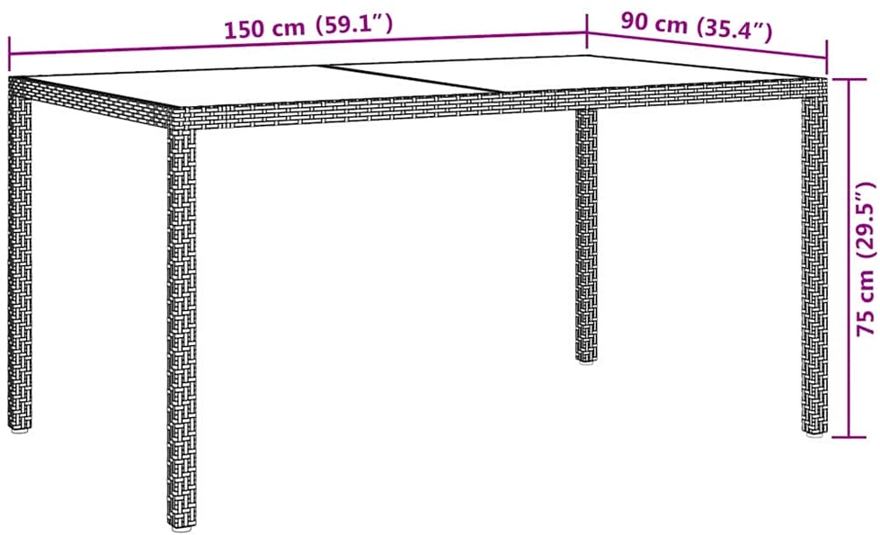 Sodo stalas, pilkas, 150x90x75cm, grūdintas stiklas/poliratanas