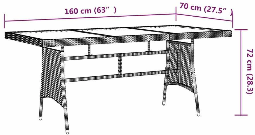 Sodo stalas, pilkas, 160x70x72cm, poliratanas ir akacija