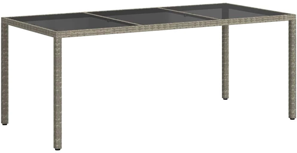 Sodo stalas, pilkas, 190x90x75cm, grūdintas stiklas/poliratanas