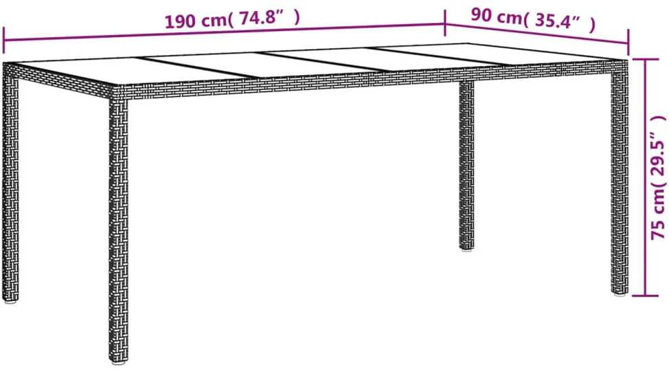 Sodo stalas, pilkas, 190x90x75cm, grūdintas stiklas/poliratanas