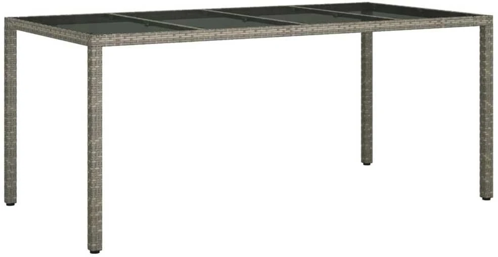 Sodo stalas, pilkas, 190x90x75cm, grūdintas stiklas/poliratanas