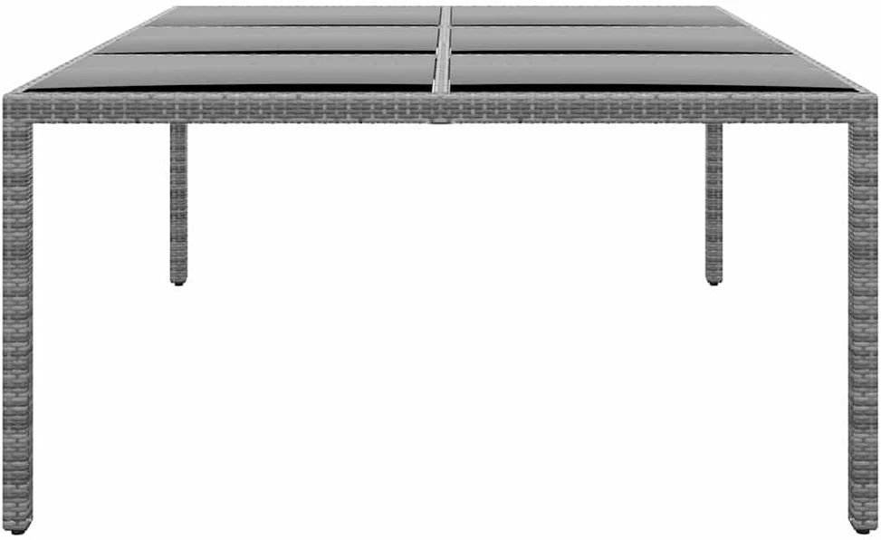Sodo stalas, pilkas, 200x150x75cm, stiklas/poliratanas