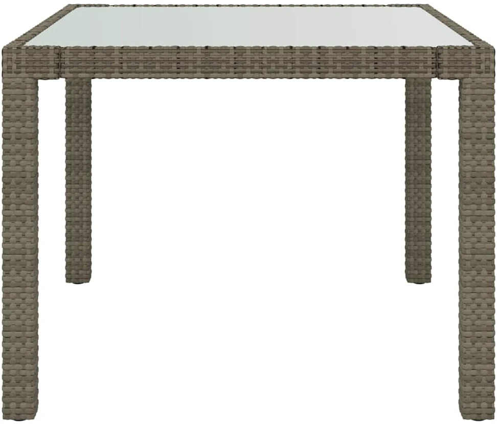 Sodo stalas, pilkas, 90x90x75cm, grūdintas stiklas/poliratanas
