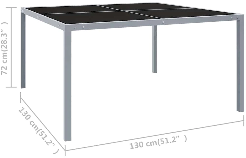Sodo stalas, pilkos spalvos, 130x130x72cm, plienas ir stiklas