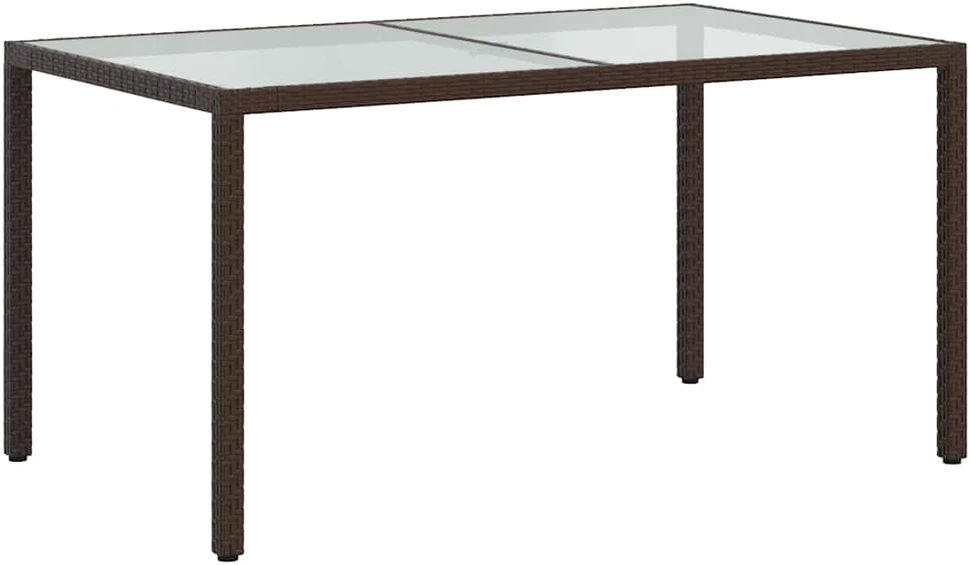 Sodo stalas, rudas, 150x90x75cm, grūdintas stiklas/poliratanas