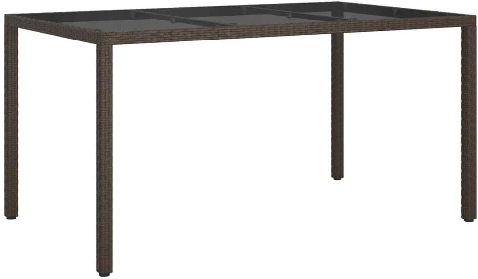 Sodo stalas, rudas, 150x90x75cm, grūdintas stiklas/poliratanas