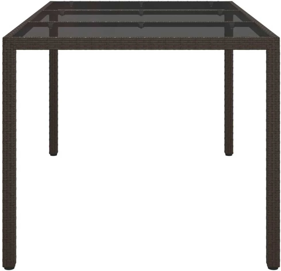 Sodo stalas, rudas, 150x90x75cm, grūdintas stiklas/poliratanas
