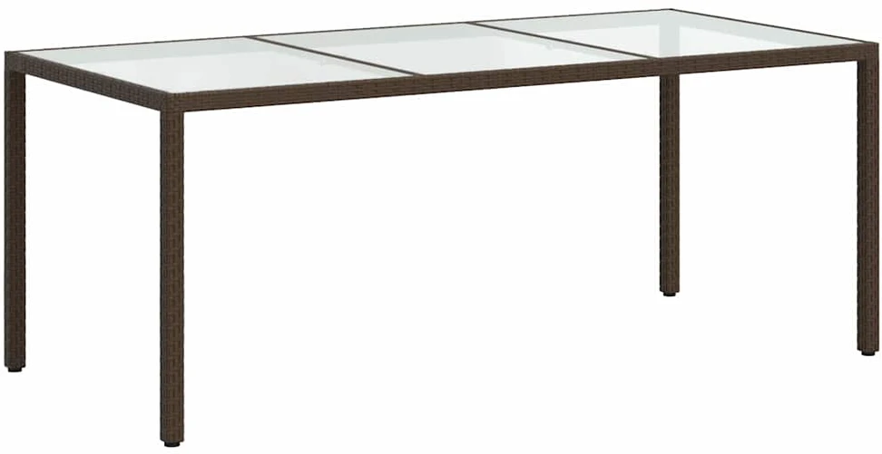 Sodo stalas, rudas, 190x90x75cm, grūdintas stiklas/poliratanas