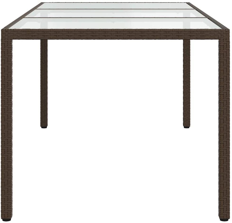 Sodo stalas, rudas, 190x90x75cm, grūdintas stiklas/poliratanas