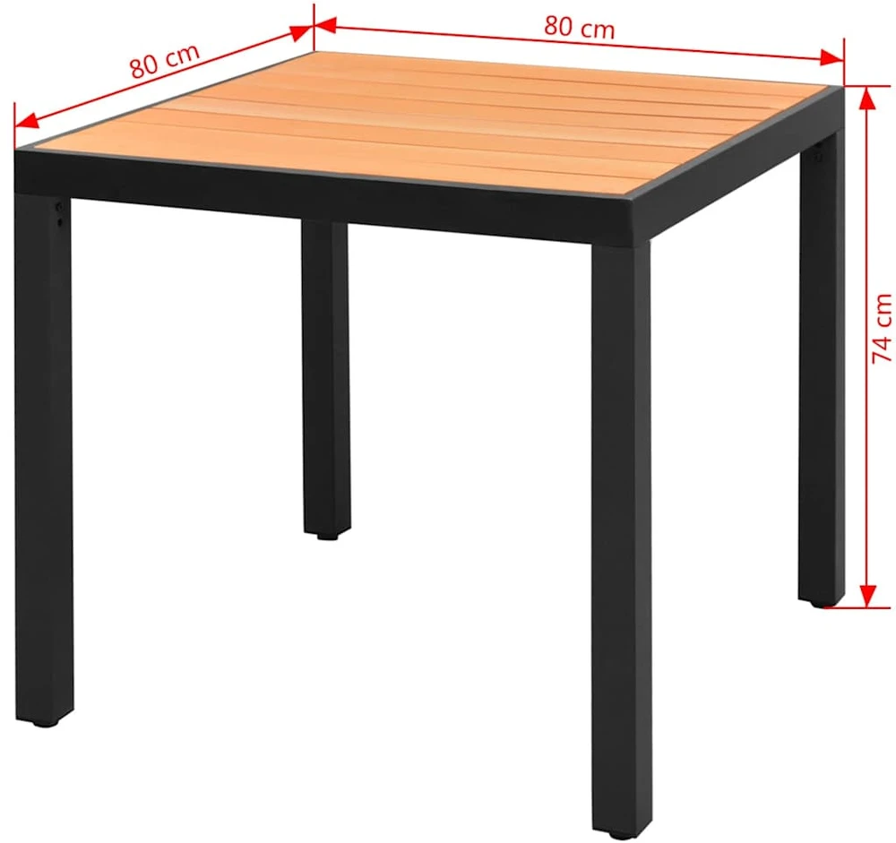 Sodo stalas, rudas, 80x80x74cm, aliuminis ir WPC