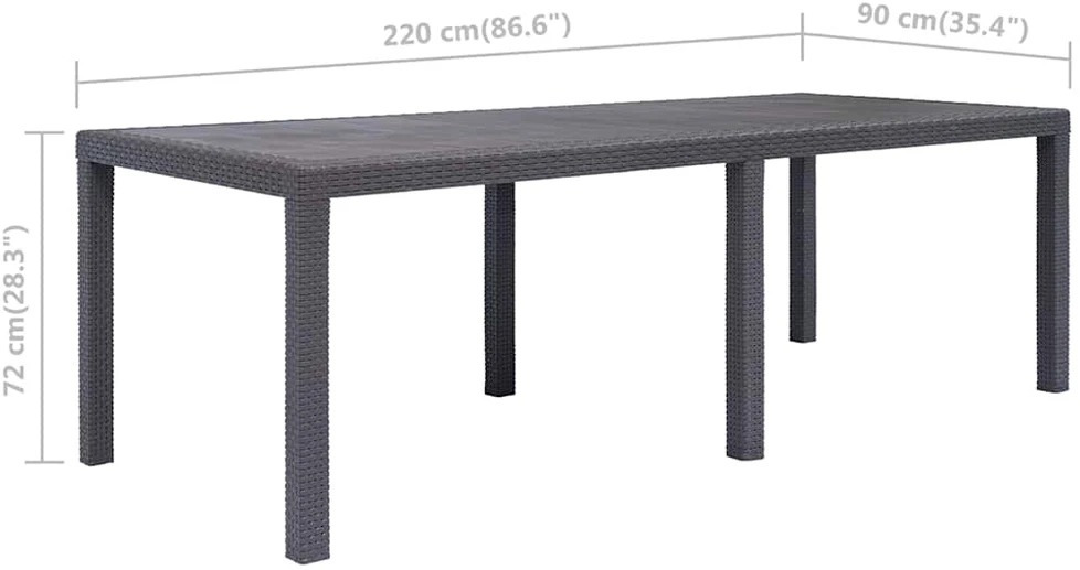 Sodo stalas, rudos sp., 220x90x72 cm, plastikas, rat. imit.