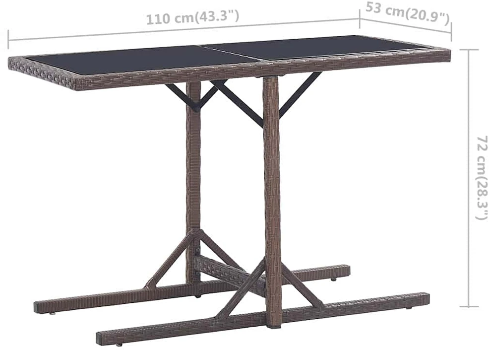 Sodo stalas, rudos spalvos, 110x53x72cm, stiklas, poliratanas