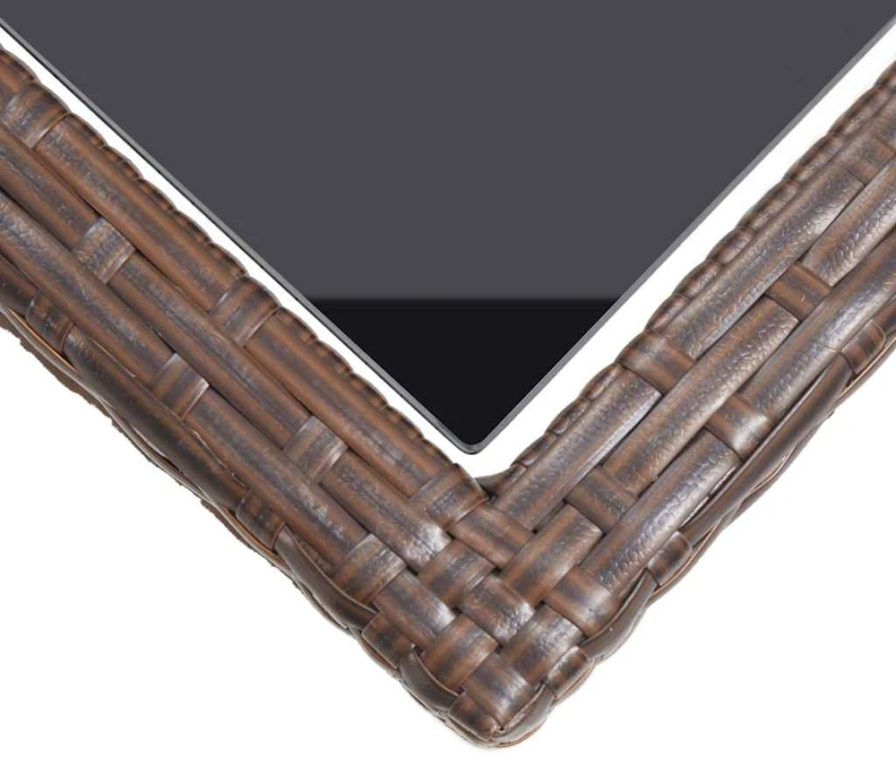 Sodo stalas, rudos spalvos, 110x53x72cm, stiklas, poliratanas
