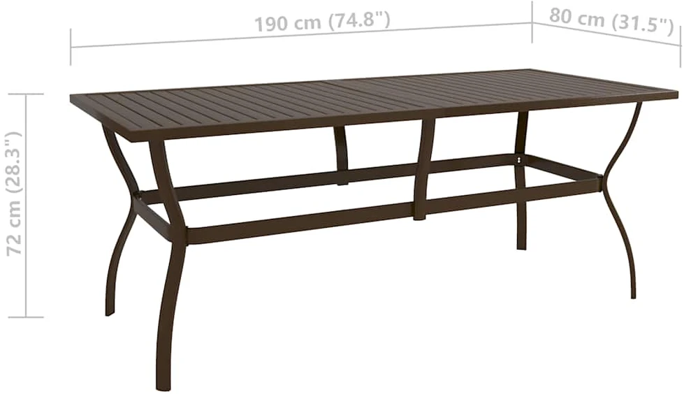 Sodo stalas, rudos spalvos, 190x80x72cm, plienas
