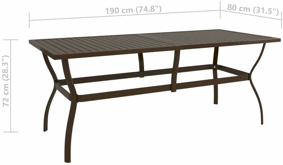 Sodo stalas, rudos spalvos, 190x80x72cm, plienas