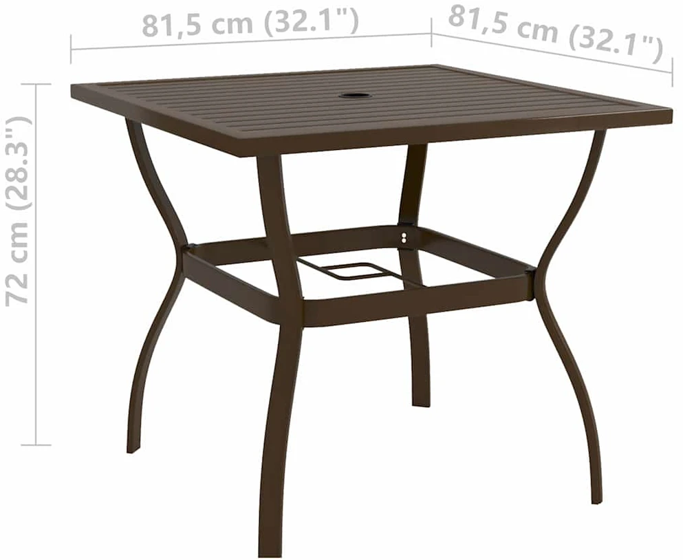 Sodo stalas, rudos spalvos, 81,5x81,5x72cm, plienas