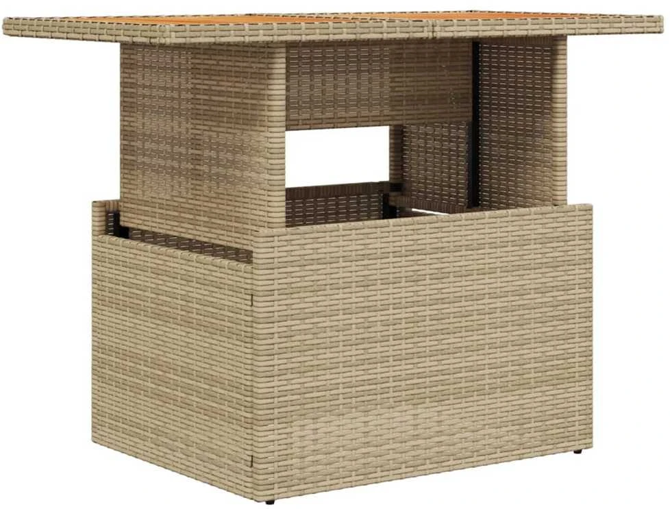 Sodo stalas, smėlio, 100x55x73cm, poliratanas/akacijos mediena