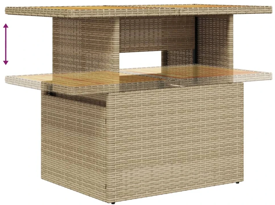 Sodo stalas, smėlio, 100x55x73cm, poliratanas/akacijos mediena