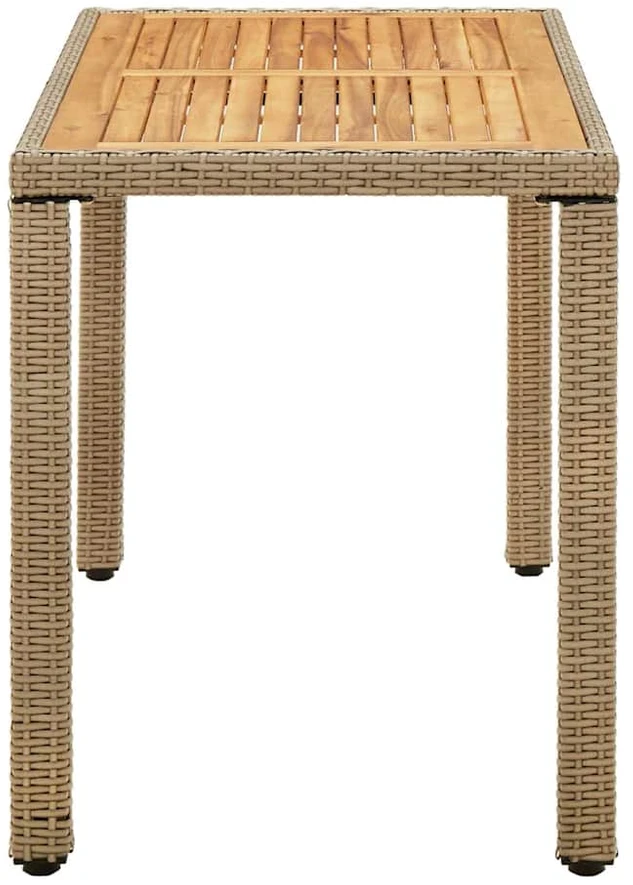 Sodo stalas, smėlio, 123x60x74cm, poliratanas ir akacija