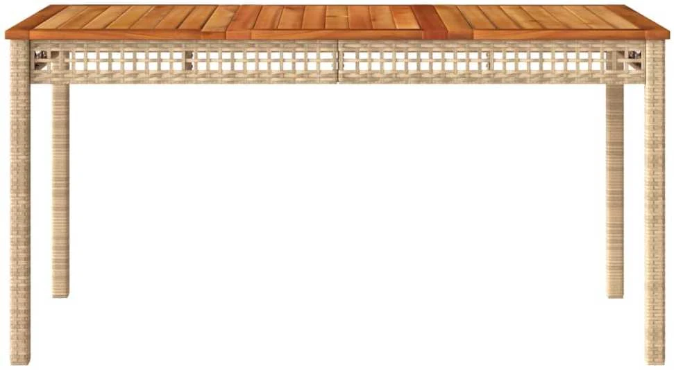 Sodo stalas, smėlio, 140x80x75cm, poliratanas/akacijos mediena
