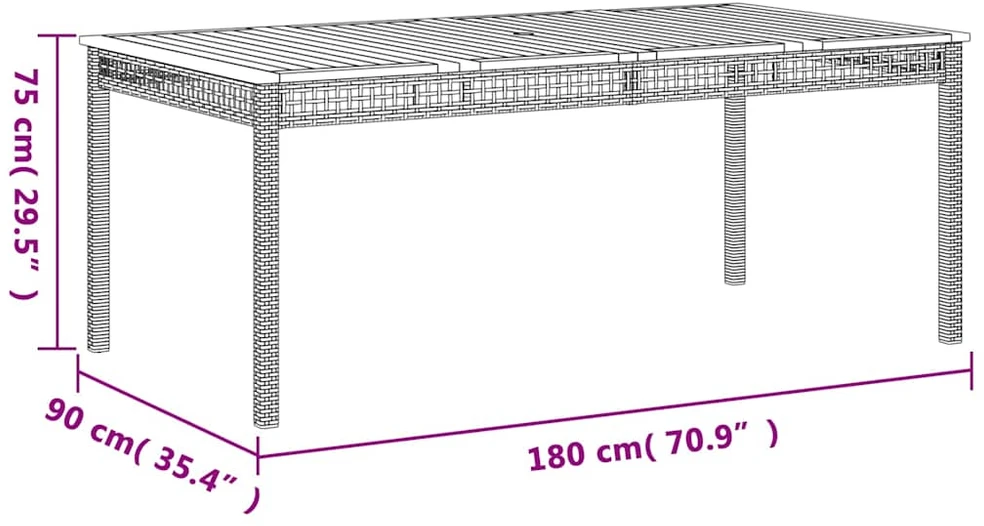 Sodo stalas, smėlio, 180x90x75cm, poliratanas/akacijos mediena