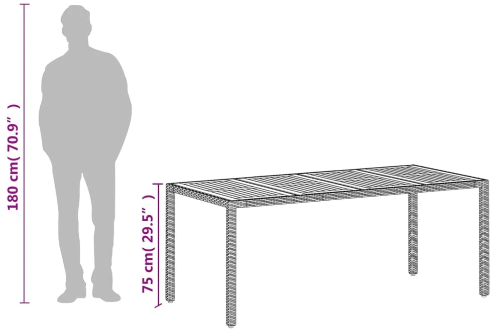 Sodo stalas, smėlio, 190x90x75cm, poliratanas ir akacija