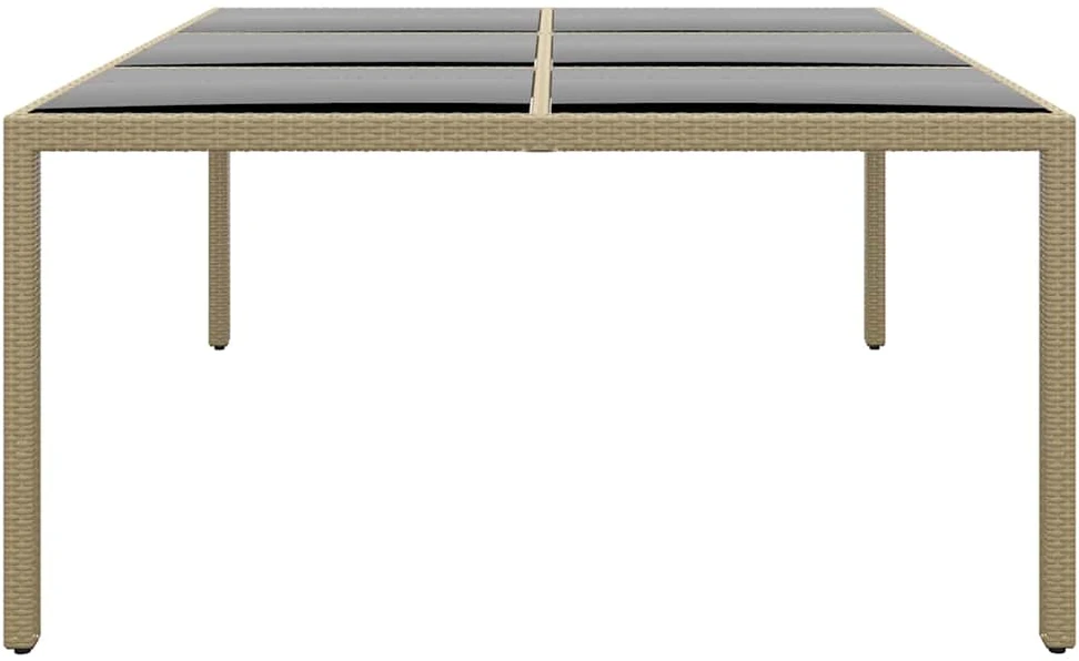 Sodo stalas, smėlio, 200x150x75cm, stiklas/poliratanas