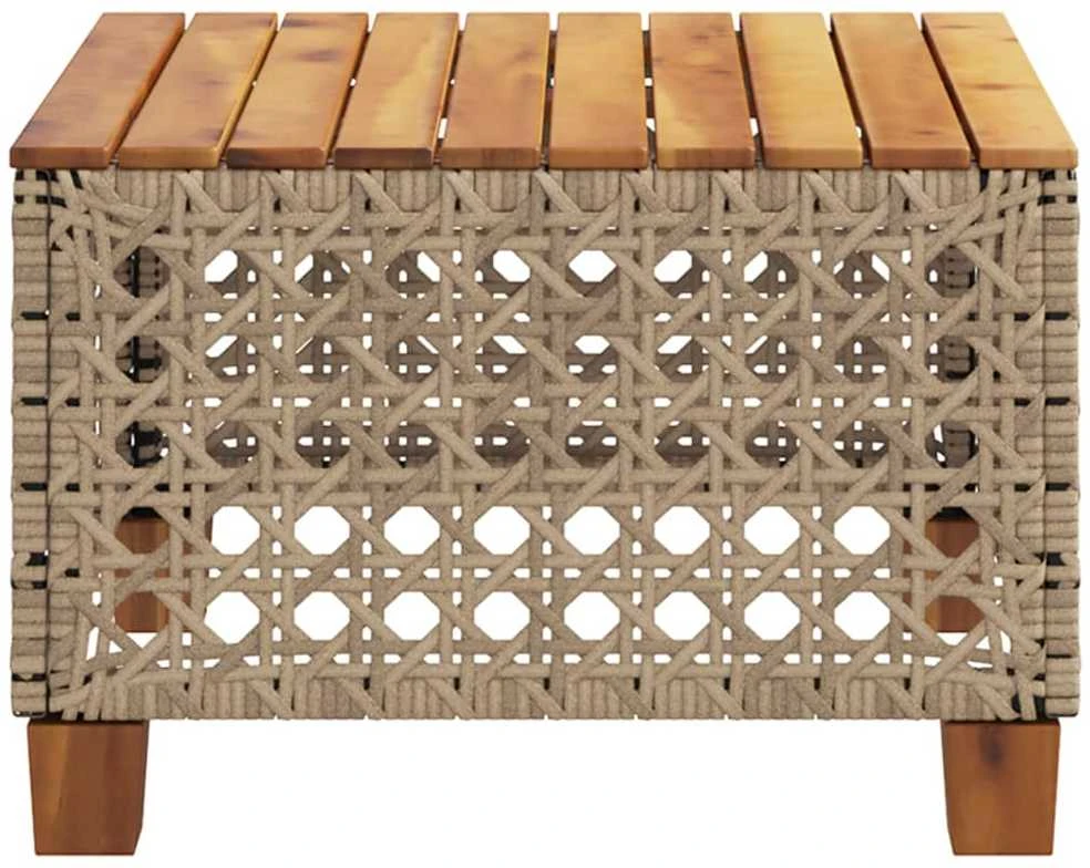 Sodo stalas, smėlio, 55x55x36cm, poliratanas/akacijos mediena